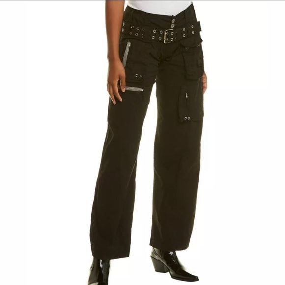 Johnny Was Pants - Johnny Was Marika Black Satin Cargo Pants Ankle Length Sz S